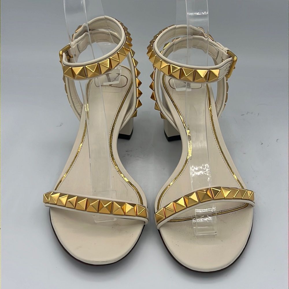 Valentino Garavani Gold Studded Cream Sandals